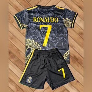 Ronaldo Jersey Large Youth Black Gold Dragon 3rd Jersey Real Madrid Boys Size 28